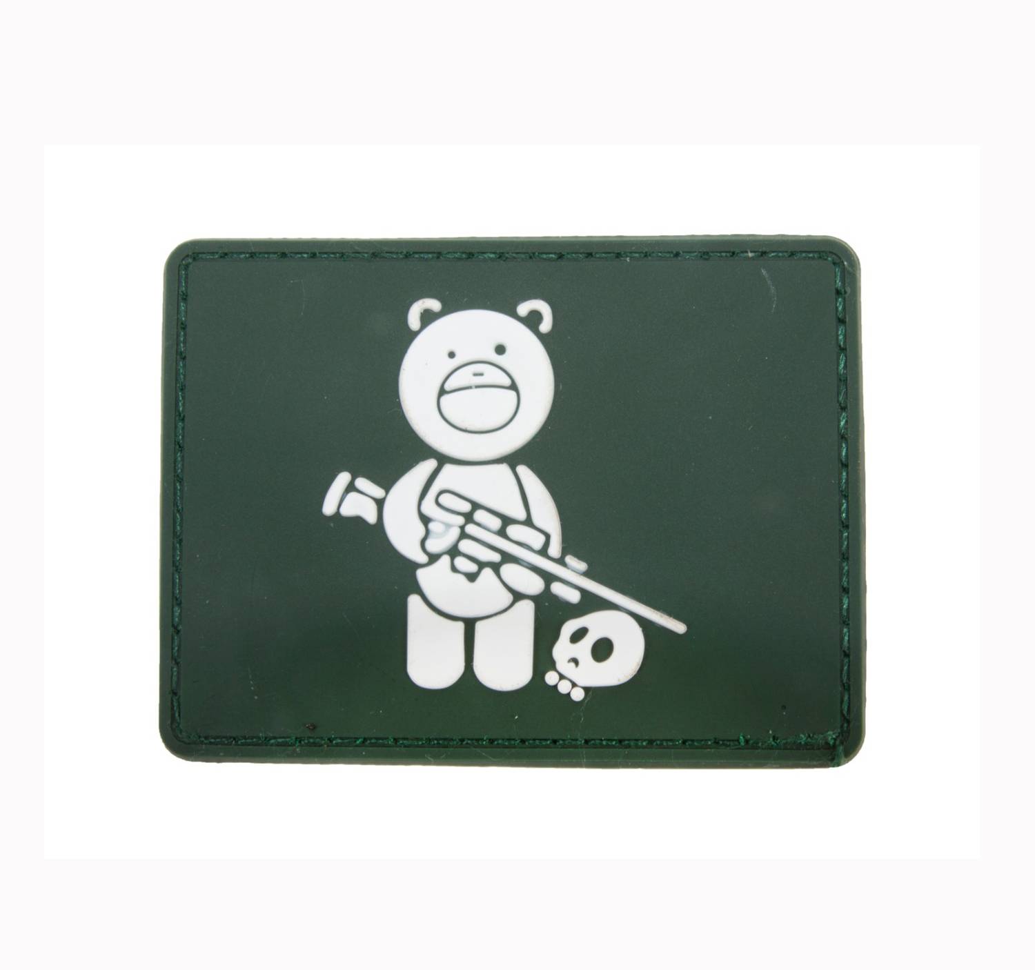 Нашивка PVC/ПВХ с велкро "Медведь с винтовкой" белый на зеленом 75х55мм