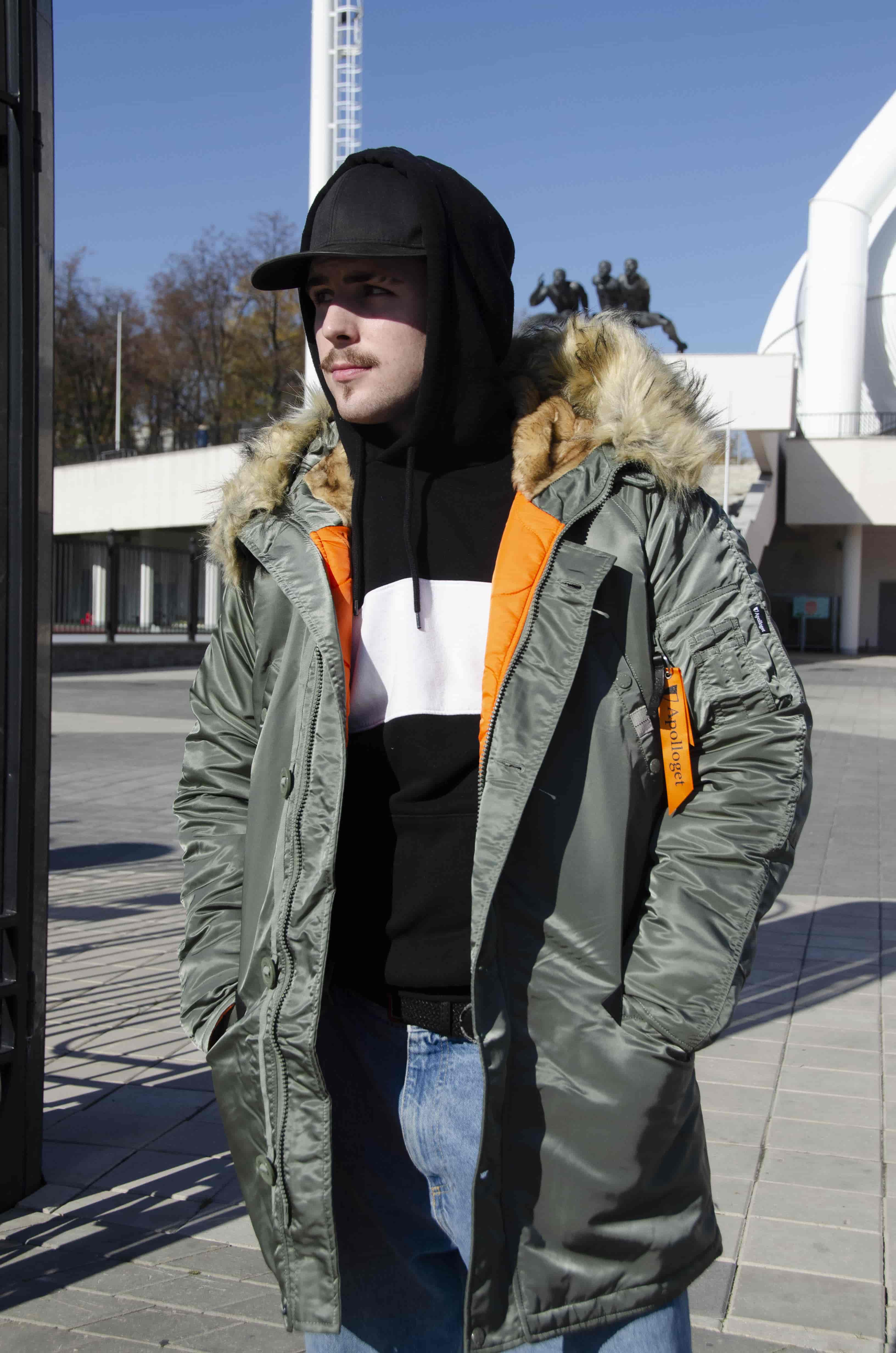 Куртка зимняя мужская Apolloget HUSKY LONG OLIVE/ORANGE