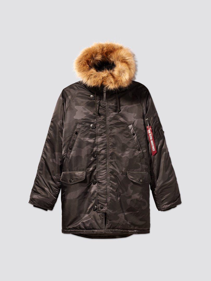 Куртка зимняя Аляска Alpha Industries N-3B Slim Fit Parka Black Woodland Camo/black
