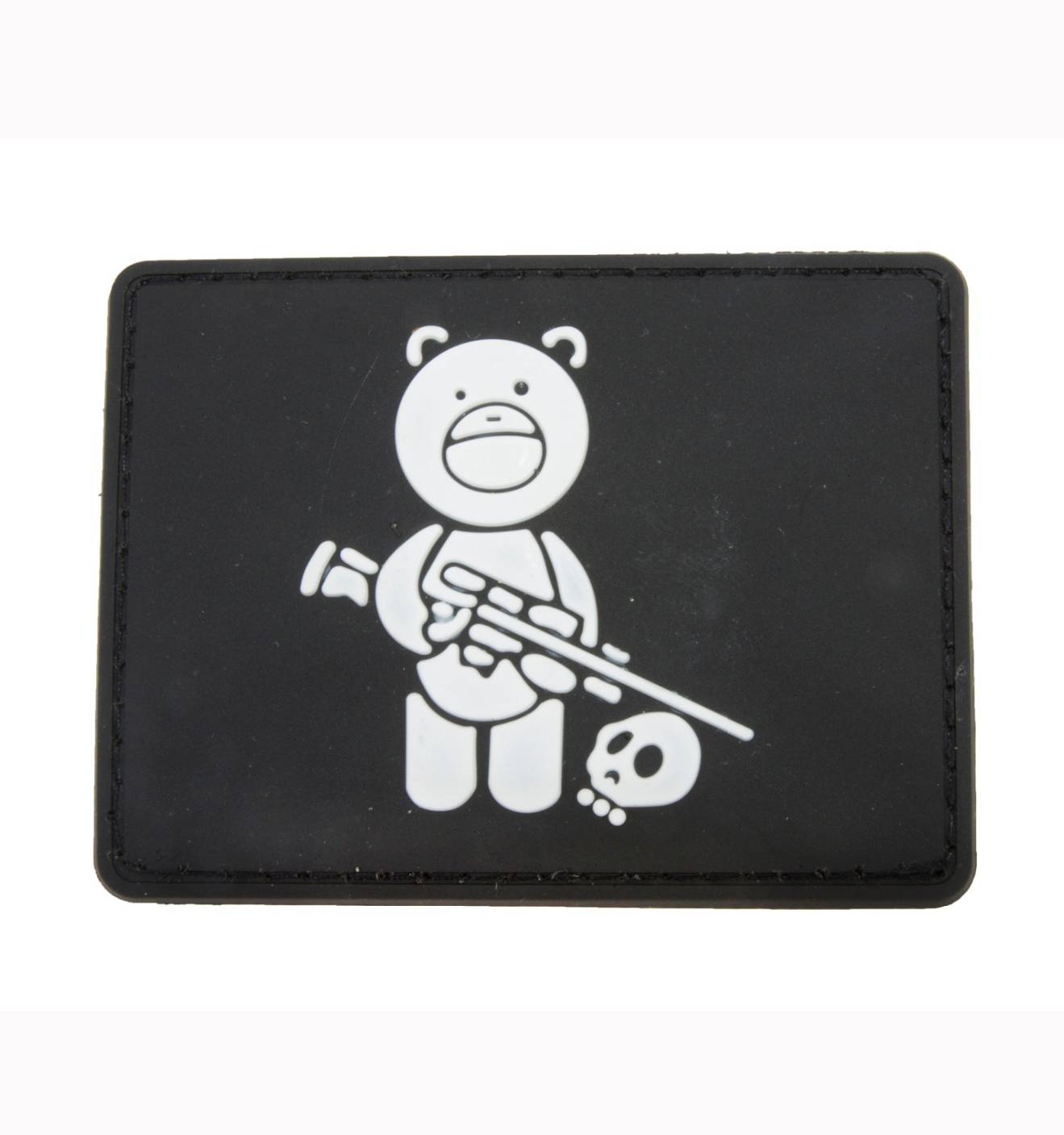 Нашивка PVC/ПВХ с велкро "Медведь с винтовкой" белый на черном 75х55мм